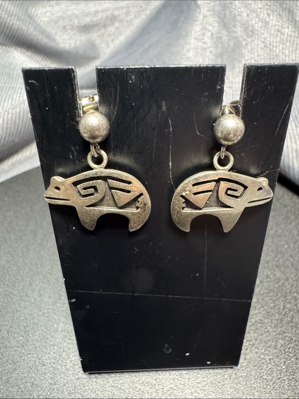 VTG Tribal Bear Dangle Earrings - Silver